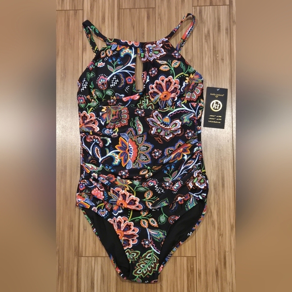 💚 NWT Kathy Ireland Floral One Piece Swimsuit - Picture 1 of 9